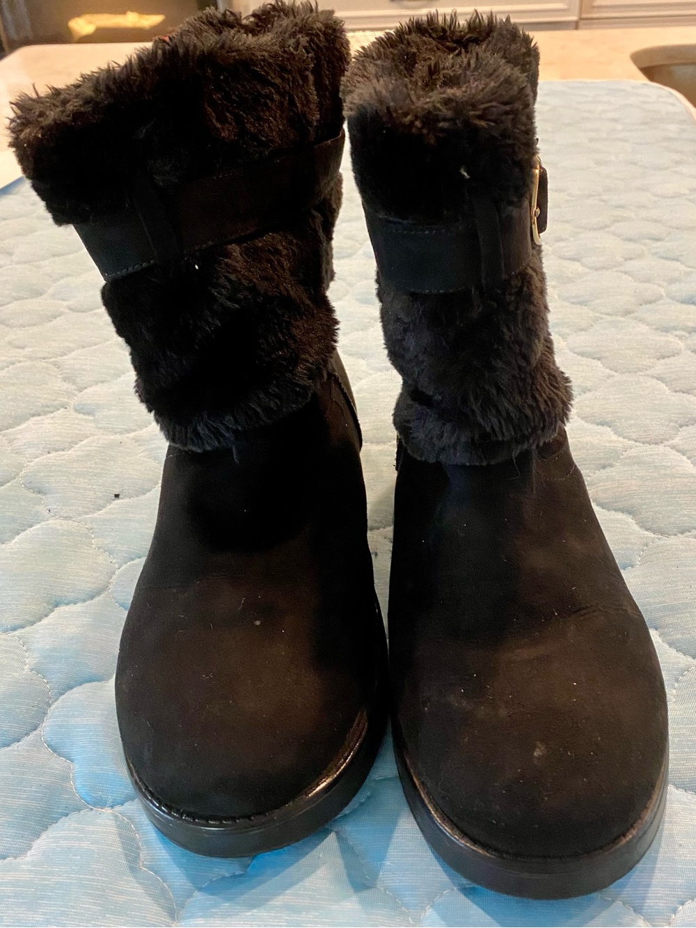 G by Guess Black Faux Fur Suede Ankle Boots